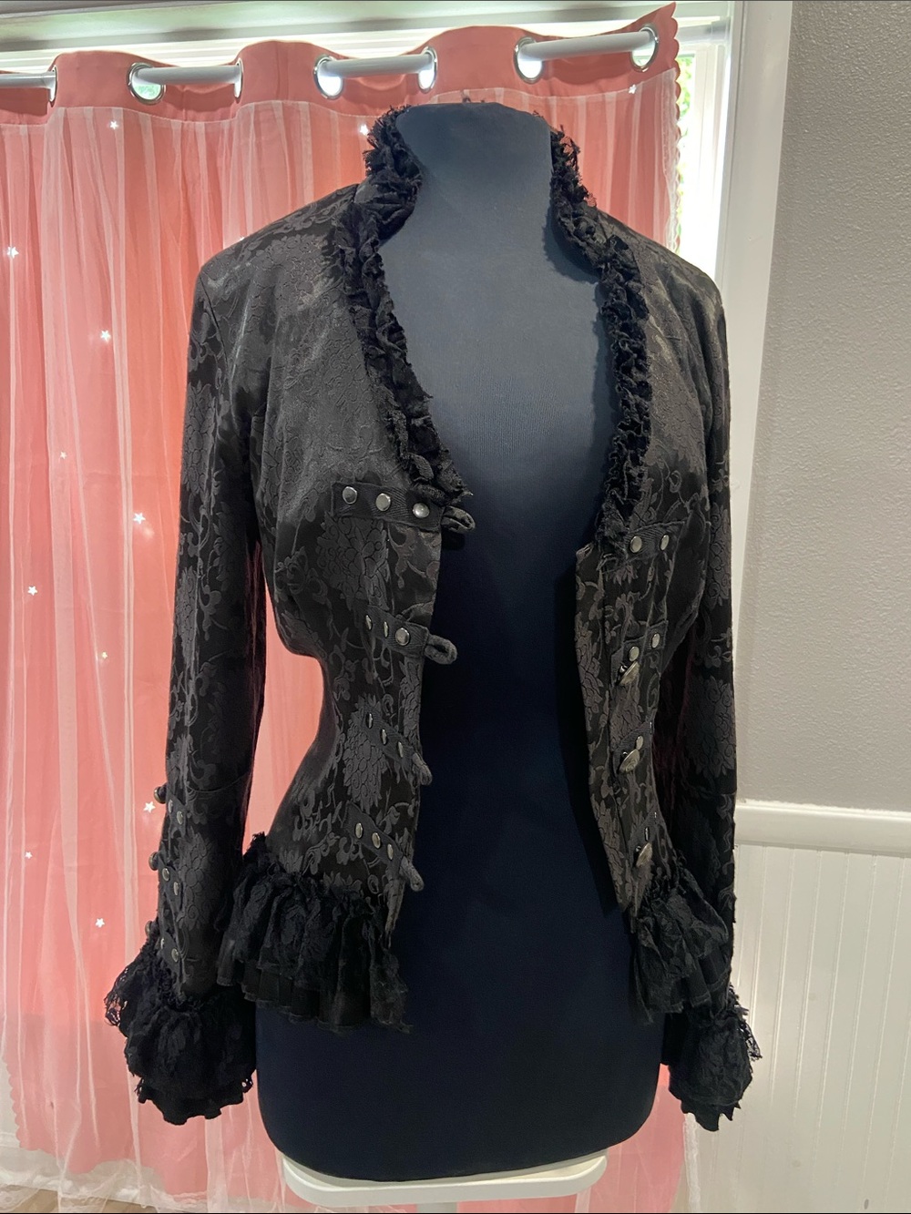 Hearts & Roses Black Lace-Trim Fitted Blazer Jacket size 6